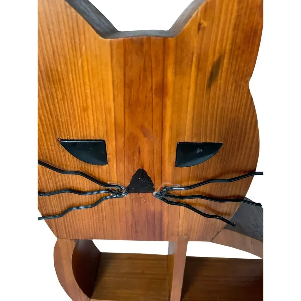 Vintage Wooden Cat Shelf Trinkets Knick Knacks Display Cubby Home Decor Kitten